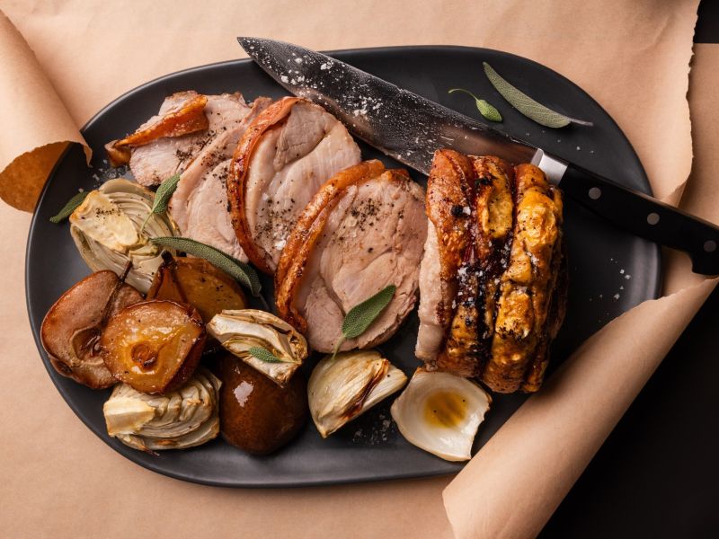 Roast Pork Leg with Fennel, Pear & Sage