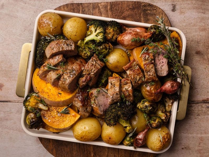 Honey, Balsamic & Rosemary Pork Tenderloin Tray Bake