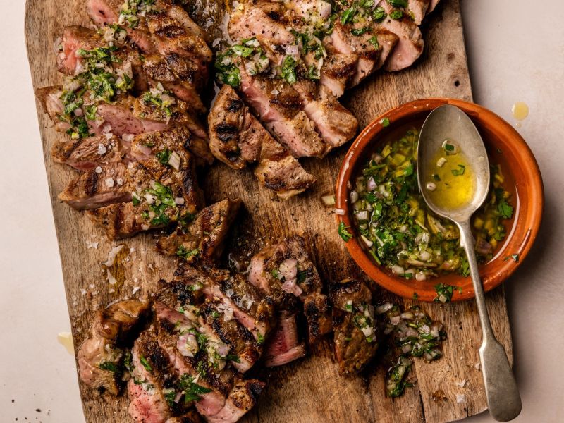 Grilled Pork Scotch Steaks  with a Zesty Lime Herb Dressing