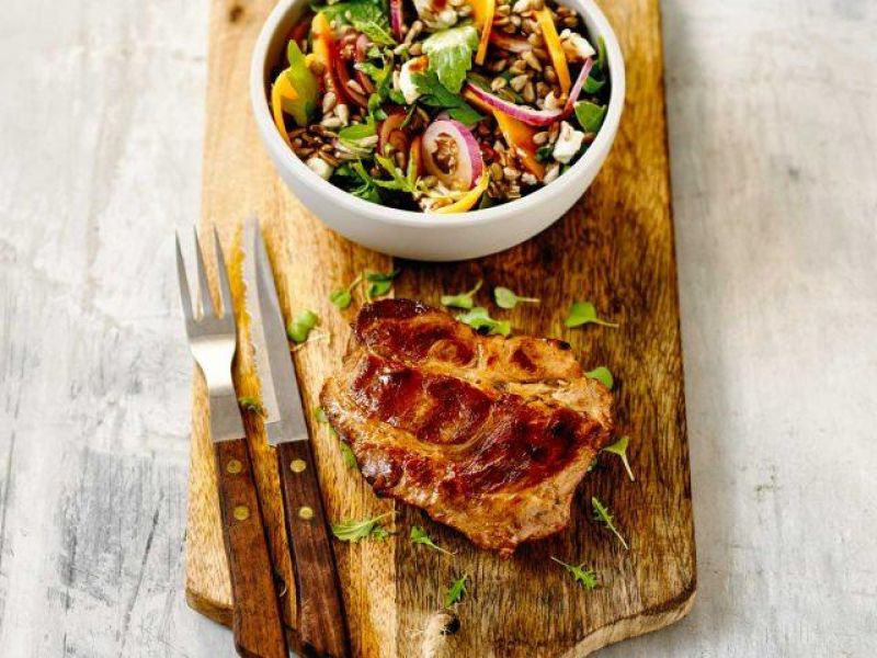 Pork Steak with Puy Lentil and Pumpkin Salad